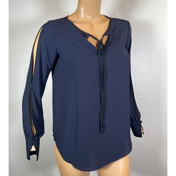 Ann Taylor Tops - Ann Taylor Womens Blouse Blue XXS P Cold Shoulder Cut Out Shirt Top Career